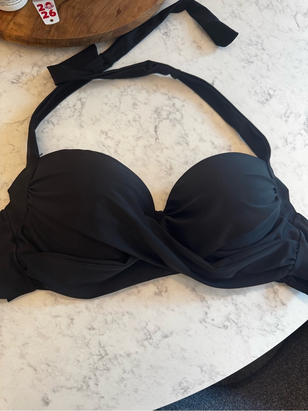 Black Twist Front Halter Bikini Top